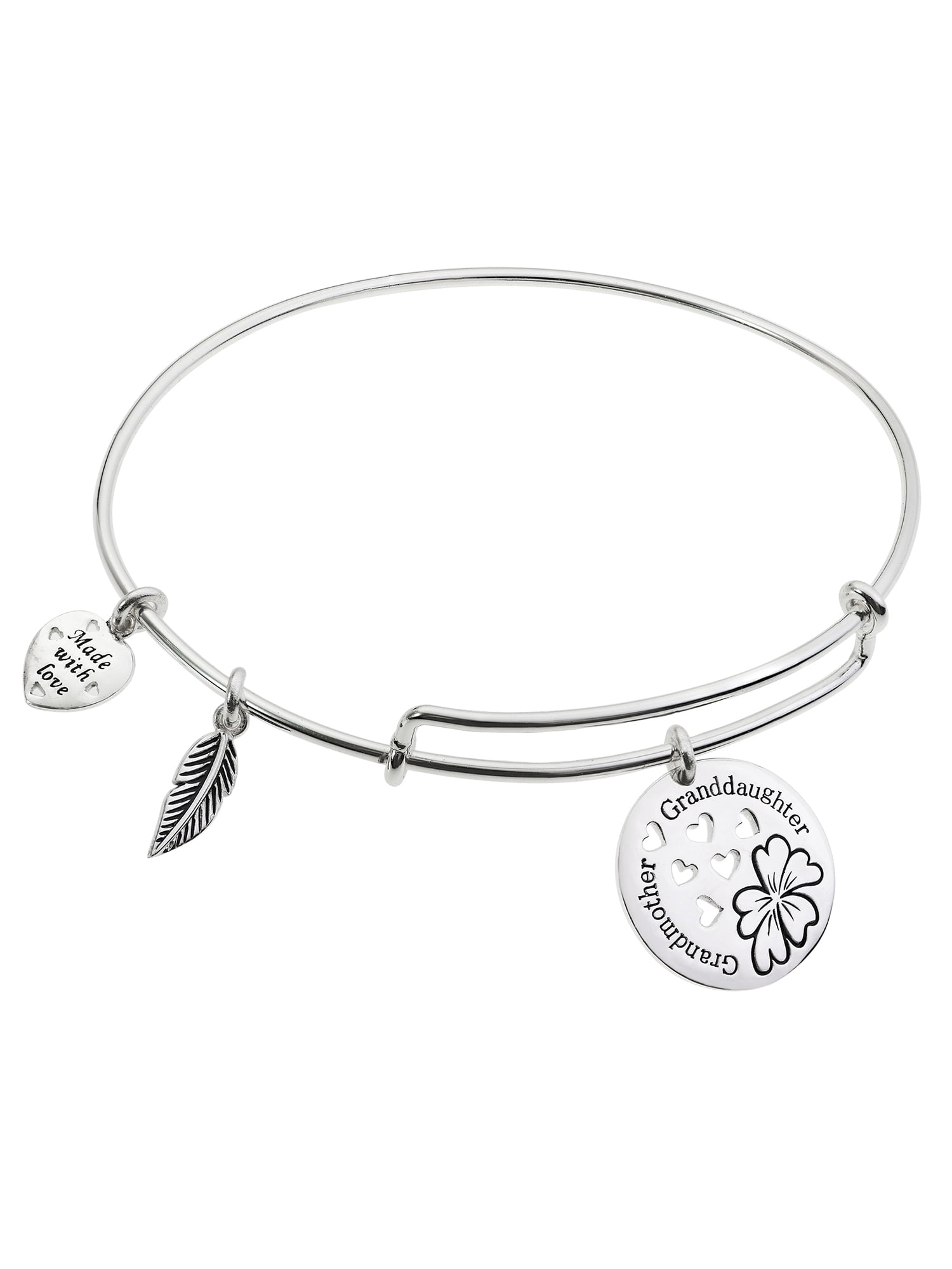 Sterling Silver Grandmother & Granddaughter Flower Heart Dangle Charm