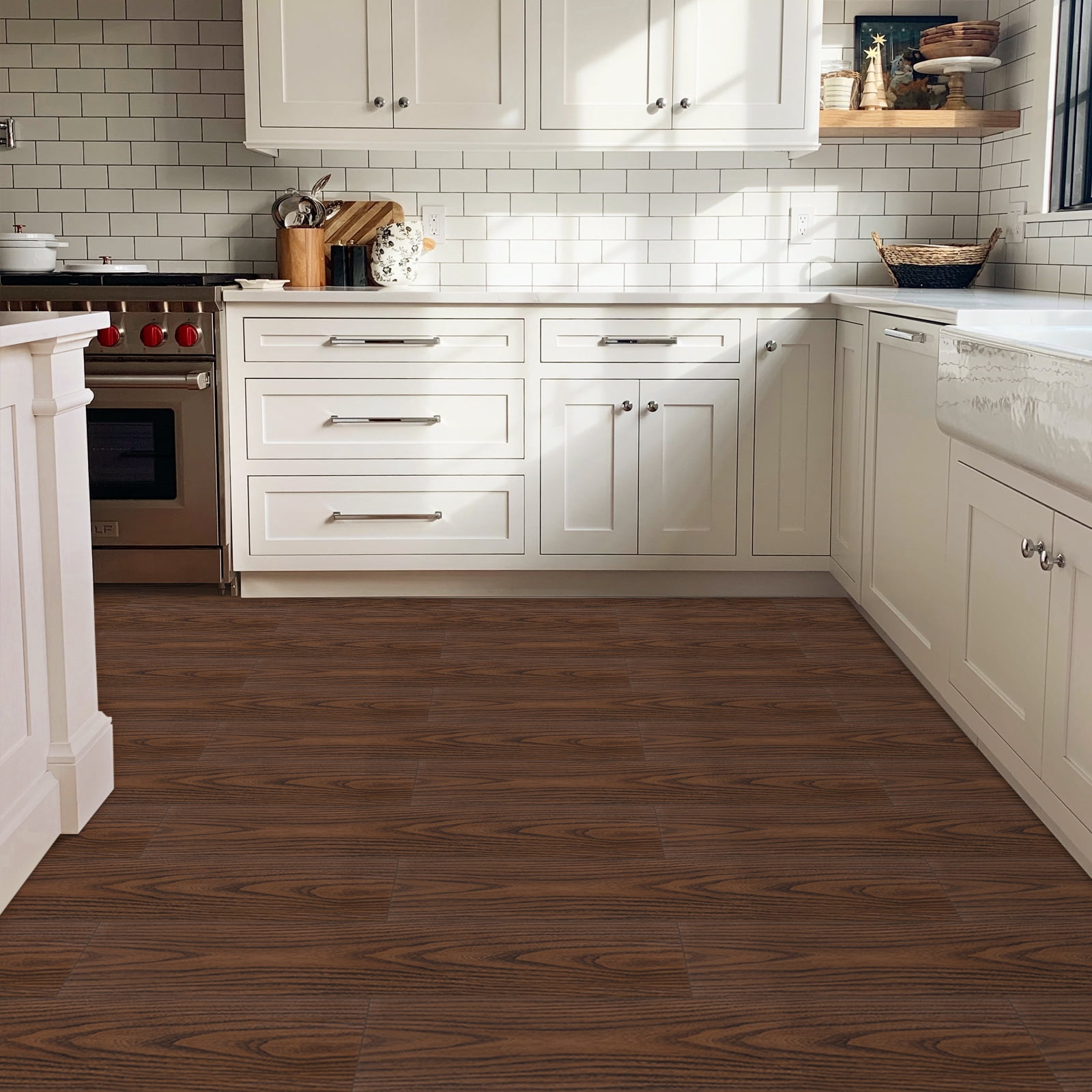 Lxcreat Peel and Stick Floor Tile 35-in x 6-in 10Pcs Vinyl Floor Tile Easy to Paste, Vinyl Flooring Plank Tile for Bedroom Living Room Kitchen