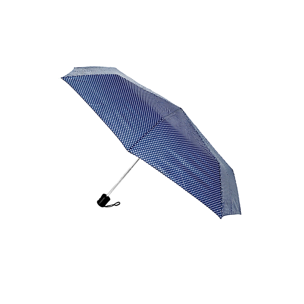 Navy Blue Polka Dot Print Telescopic Compact Travel Umbrella