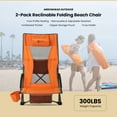 thumbnail image 3 of ARROWHEAD OUTDOOR 2-Pack Low Seating + 20° Reclining Folding Beach Chair w/ Padded Headrest, Foam Armrest, Cup Holder, Carry Bag, 300 LBS Weight Capacity, 3 of 10