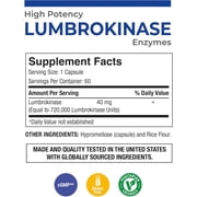 Puregen Labs Lumbrokinase High Potency Supplement 60 Vegetarian Capsules 1PK