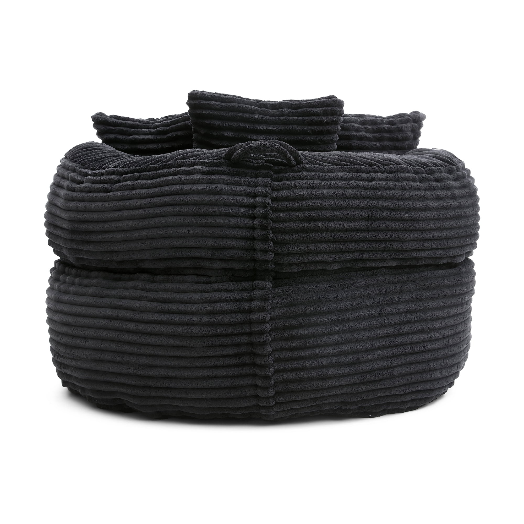 MDQMD 45"Oversized Bean Bag Chair Round with Armrests Corduroy Fabric 3 Pillows Comfy Lazy Sofa for Adults Giant Bean Bag Chair for Living Room Bedroom Gaming Reading Black