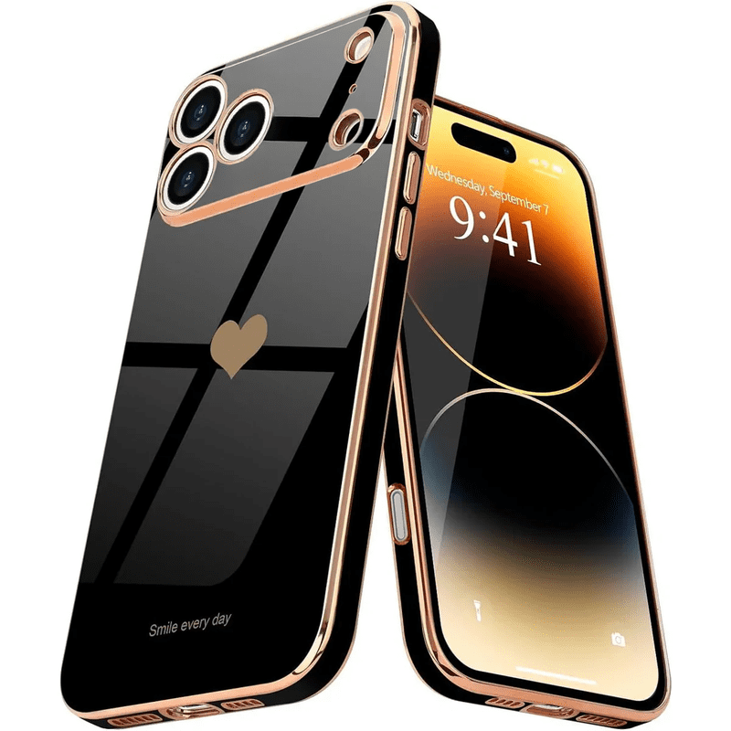 Entronix Love Heart Case Compatible with iPhone 17 Pro Max / iPhone 18 Pro Max, Glossy Cute Cover, Black