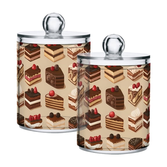 Yayeee 2 Pack Qtip Holder Bathroom Cotton Swab Canister with Lid Clear Dispenser Set, Brown Cakes