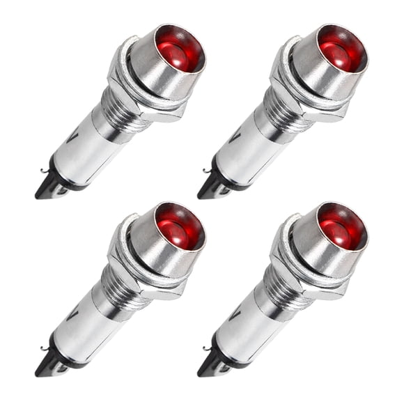 Unique Bargains Indicator Light DC 12V, LED Bulbs Red, Metal Shell Panel Mount 5/16' 8mm 4Pcs