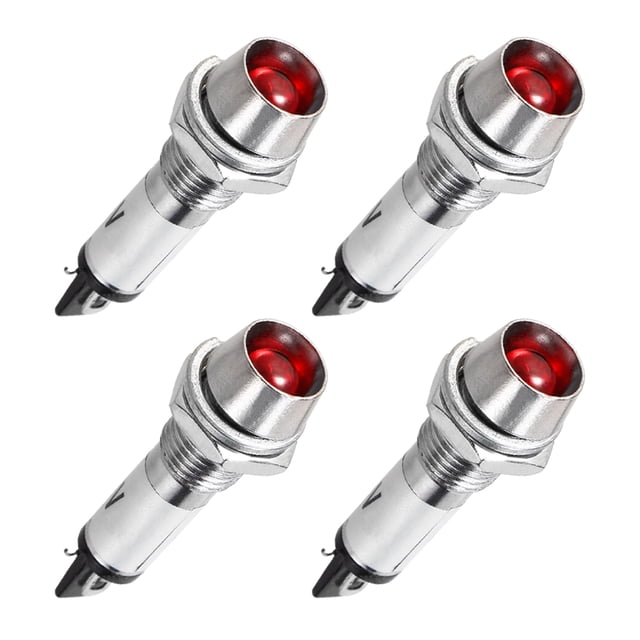 Unique Bargains Indicator Light DC 12V, LED Bulbs Red, Metal Shell Panel Mount 5/16' 8mm 4Pcs