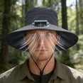 thumbnail image 4 of Gorro de pescador solar con USB recargable para hombres, protección solar de ala ancha, gorra de malla transpirable para exteriores de verano, 4 of 8