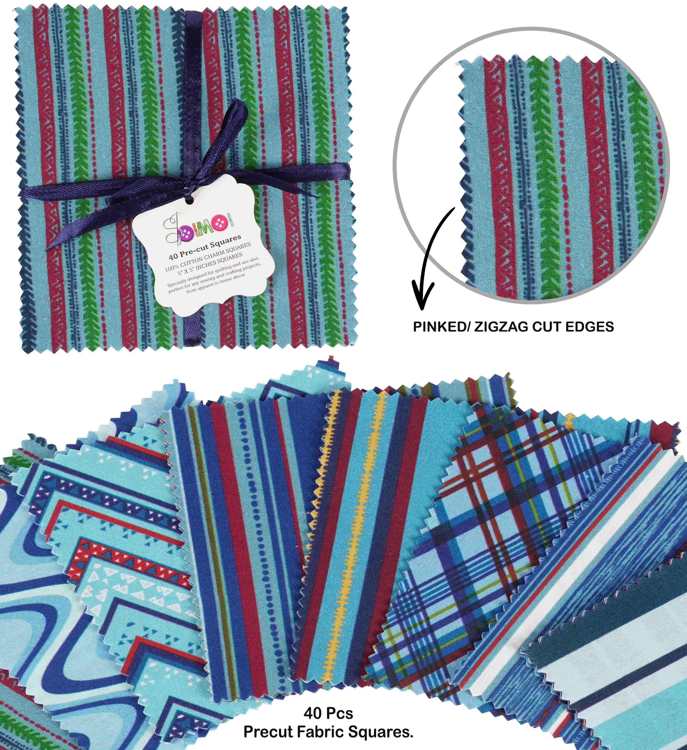 Soimoi Check Print&nbsp;Precut 10-inch Cotton&nbsp;Fabric&nbsp;Quilting&nbsp;Squares&nbsp;Charm Pack DIY Patchwork Sewing Craft-Blue