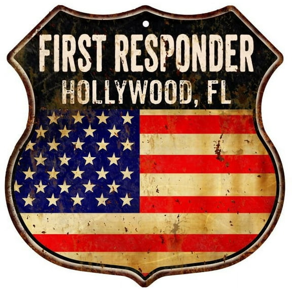 HOLLYWOOD, FL First Responder USA 12x12 Metal Sign Fire Police 211110022163