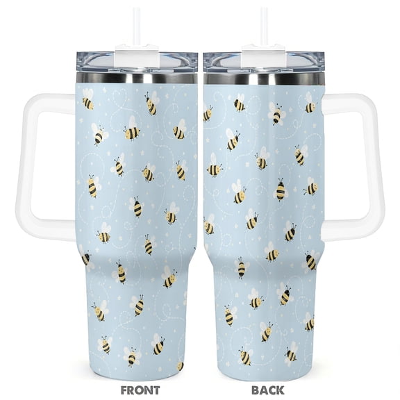 Busy Bee 40oz Travel Tumbler With Handle and Straw Cup Holder Friendly Dishwasher Safe Stainless Steel