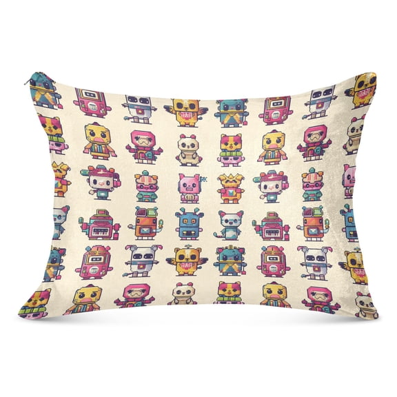 Plush Pillow Cases Standard Size Ultra Soft Warm Pillowcases with Zipper Characters Pixel Style 20"x26"
