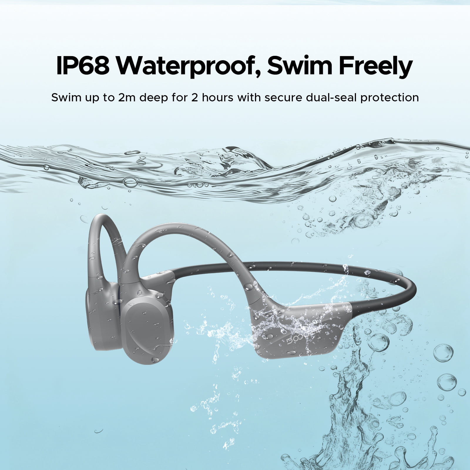 DOOGEE Bone Conduction Headphones, IP68 Waterproof Swimming Headphones Wireless Bluetooth 5.4, Skin Friendly Silicone, 32GB MP3 Mode, Sport Open Earphones for Underwater, Running, Cycling