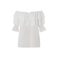 thumbnail image 6 of Women Fashion Wild Shirts Solid Color Boat-Neck Off-Shoulder Half Sleeve Chiffon Blouses Summer Casual Ruffles Tie-Up Tops, 6 of 10