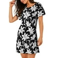 thumbnail image 2 of Uemuo Lilies Flowers Pattern Women’s Nightdress – Casual Sleep Shirt, Soft Relaxed Fit Short-Sleeved Cotton Sleepwear for Home, Bedtime, and Lounging, 2 of 6