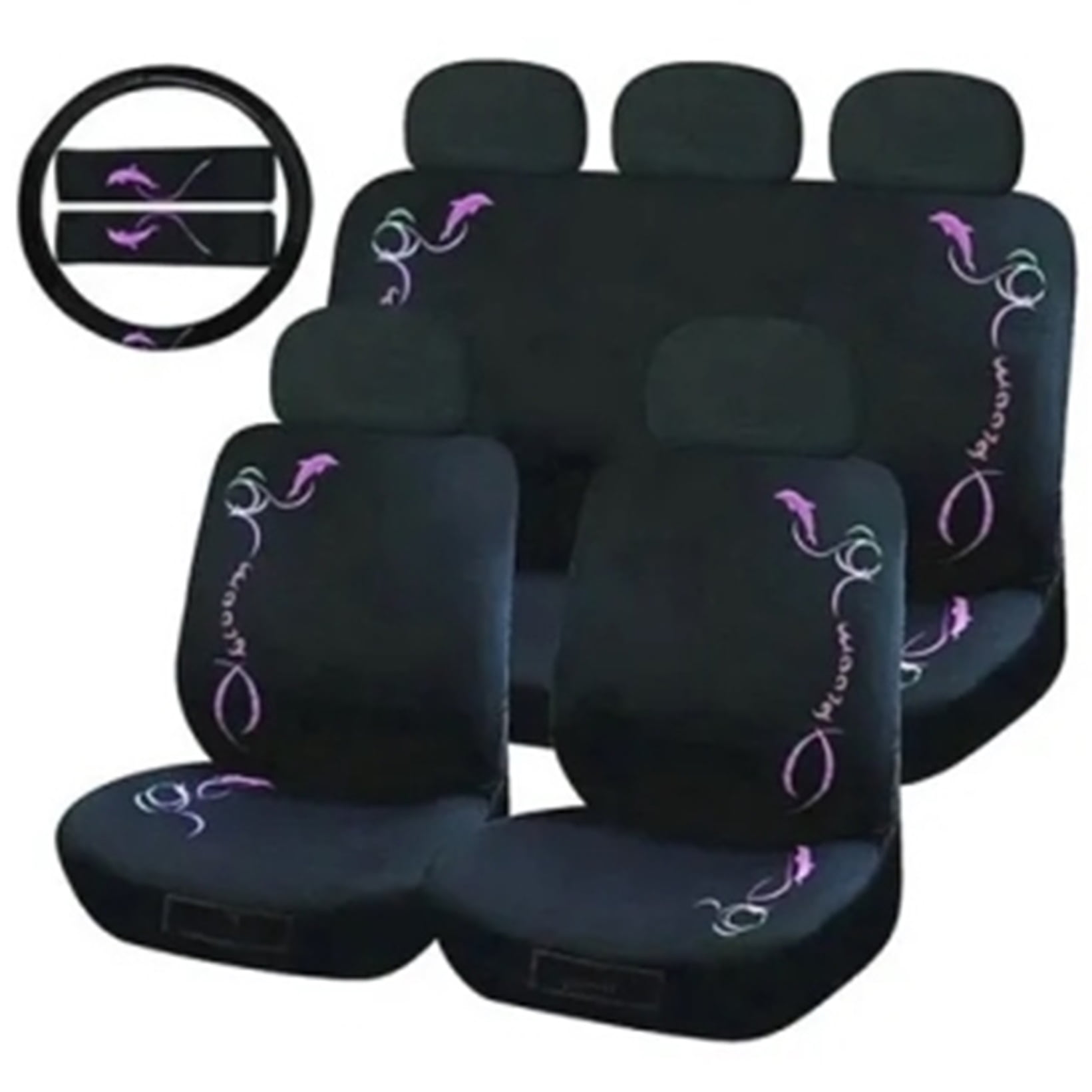 Funda Cubre Asiento Diseño Delfín Rosado 9 Piezas / 5 Cabeceras Negro