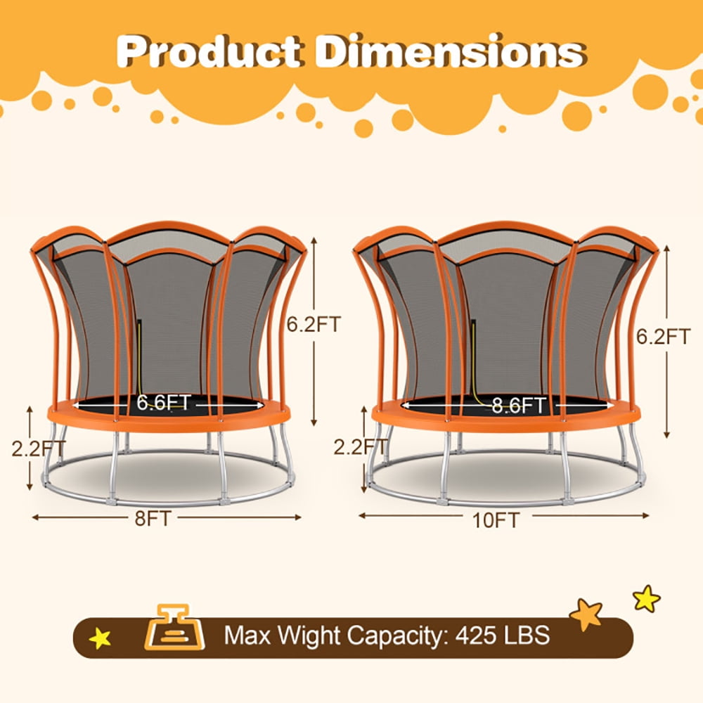 GVN Trampoline, Outdoor Recreational Trampolines,8 Feet Outdoor Unique Flower Shape Trampoline with Enclosure Net-Yellow