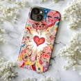 thumbnail image 5 of Whimsical Colorful Heart & Mushroom Faces Phone Case, Cute Artistic Fantasy Design iPhone 16 15 14 13 12 11 Pro Max Mini Cover, 5 of 6