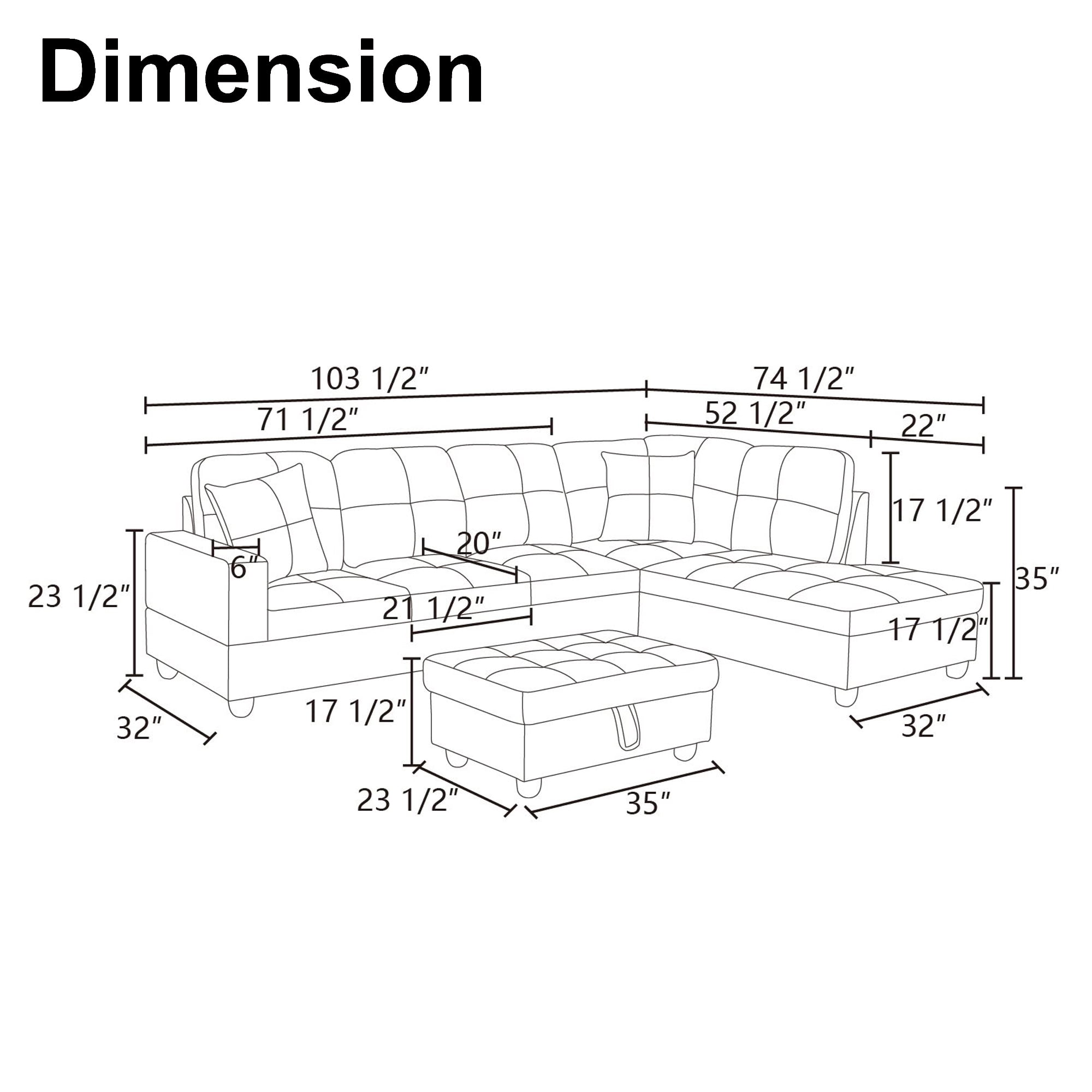 Aukfa 103" Sectional Sofa with Storage Ottoman, L Shape Couch for Living Room, Right Facing Chaise, Linen, Dark Gray