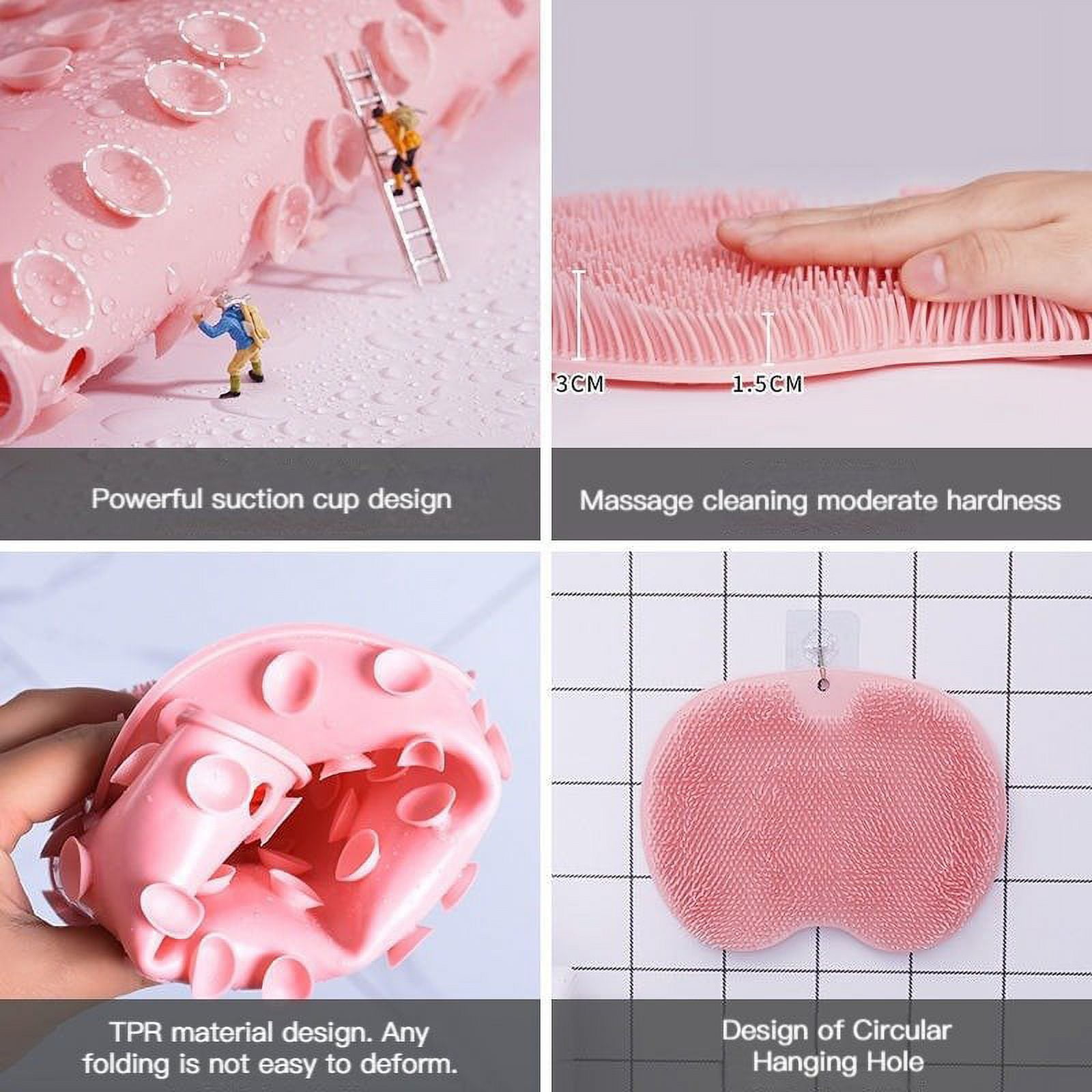 Silicone Hands-Free Big Flat Back Scrubber for Shower. It Does Stick to Various Walls with Some Water (Tested,Trust). Easy Clean Body Scrubber Foot Scrubber Back Brush Body Brush
