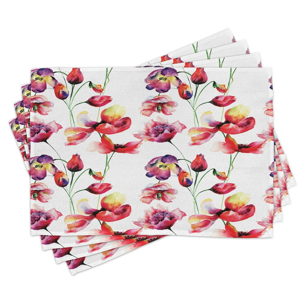 Tulip Placemats Set of 4 Pastel Colored Blooming Grungy Uneven Tulip