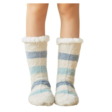 

BELLZELY Compression Socks for Women Clearance Women s Winter Stripe Super Soft Warm Cozy Fuzzy Fleece-lined Sock