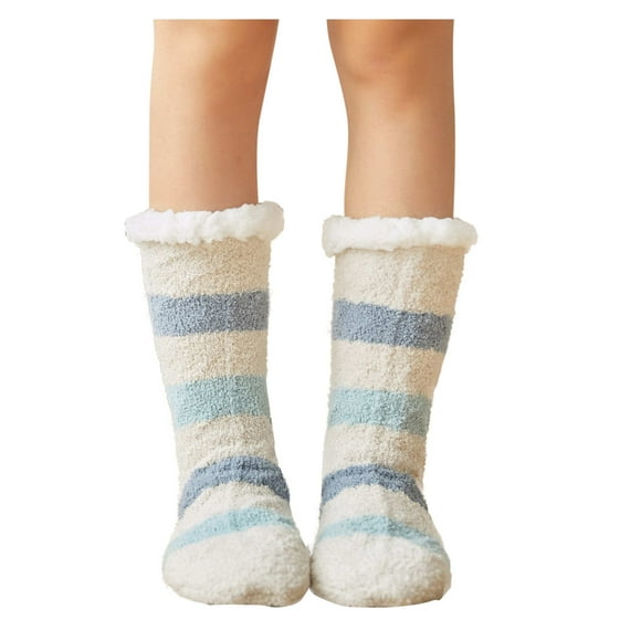jovati Womens Winter Stripe Super Soft Warm Cozy Fuzzy Fleece-lined Sock