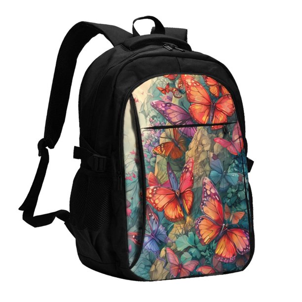 Balery Butterflies On Rocky Cliff Mochila con carga USB para hombre y mujer - Mochila impermeable y antirrobo para portátil con puerto USB para viajes, trabajo, estudios y universidad