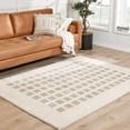 thumbnail image 5 of Hauteloom Baback Checkered Area Rug - Modern Geometric Square Tiles Carpet for Living Room, Kids Room, Nursery - Machine Washable - High Pile - Peach, Medium Gray - 6'7" x 9' (6x9 Area Rug), 5 of 9