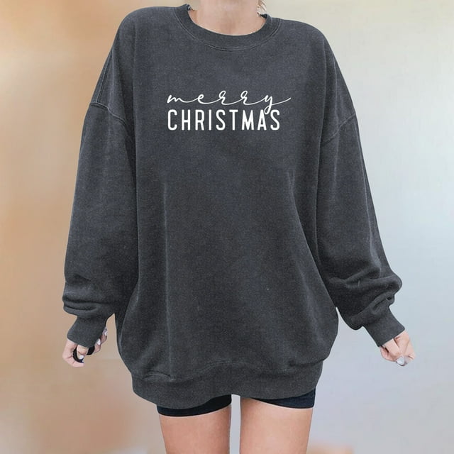 EGNMCR Chandails à Capuchon pour Femmes, Chandails pour Femmes, Mode Femme Automne Hiver Noël Lunettes Fille Imprimé Décontracté Sport Col Rond Survêtements Manches Longues Chemisier Femme