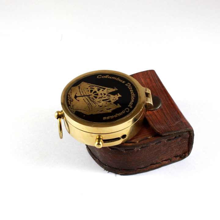 Customised Brass Pocket Compass Engraved Logo Glass Leather Case-for Graduation Christmas New Year Father's Day Gift Giving