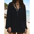 thumbnail image 6 of Women Boho Flowy Sheer Blouse Y2k Lace Trim Ruffled Long Sleeve Shirts Front Tie Oversized Tops, 6 of 7