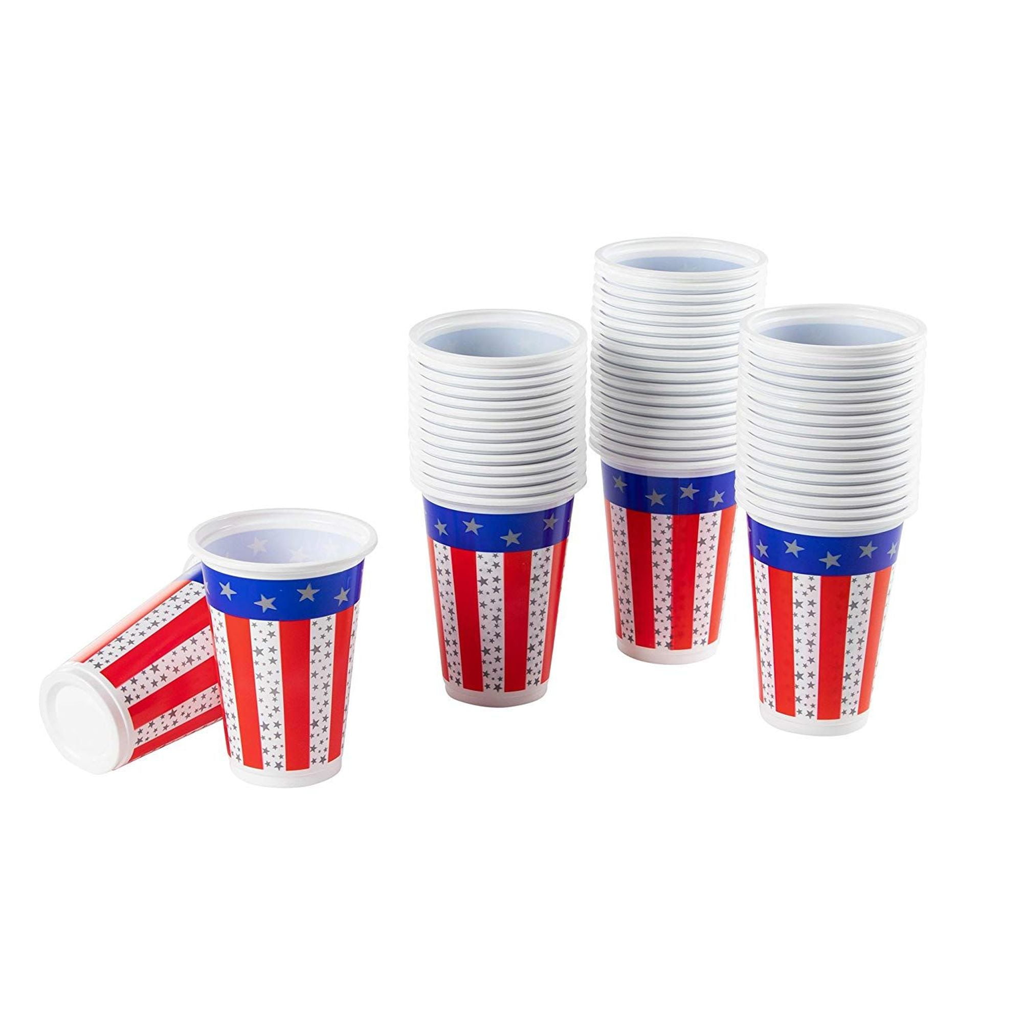 50 Counts Plastic Party Cups, American Flag Disposable Tumblers