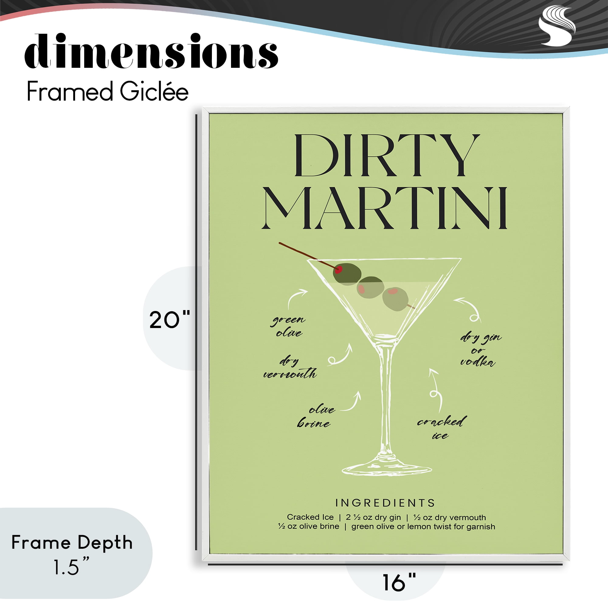 Stupell Industries Dirty Martini Green Recipe White Framed Giclee Art, design by Lettered and Lined