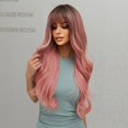 thumbnail image 3 of Pelucas sintéticas onduladas con flequillo para mujer, peluca larga de color rosa degradado, cabello falso para fiesta de Cosplay, fibra resistente al calor, 3 of 4