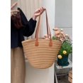 thumbnail image 1 of Granjero Gordo Bolso de mano de paja para mujer, bolso de mano de gran capacidad tejido con asa superior, bolso de paja elegante de verano (09), 1 of 5