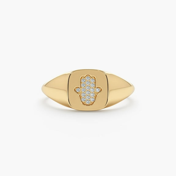 0.05 Ct Round Cut Created Diamond Womens Hamsa Pinky Ring 14K Yellow Gold Plated