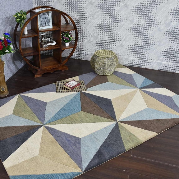 Rugsotic Carpets Hand Tufted Wool Eco-Friendly 3'x5' Area Rugs Rectangle Multicolor Geometric Modern High Pile Thick Handmade Anti Skid Indoor Rug for Living Room, Bedroom K00548