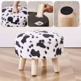 thumbnail image 5 of Round Mushroom Footstool Ottoman – Rabbit Wool Upholstered Small Stool with Solid Wood Legs, Cute Shoe Changing Stool, Step Stool, Sofa Footrest for Living Room & Bedroom Cow, 5 of 6