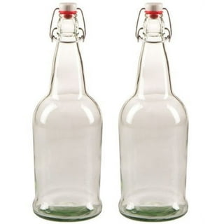 Bormioli Rocco Giara Swing Top Bottles 33 Ounce/1 Liter (6 Pack) Round Clear Glass Grolsch Flip Top Bottle with Stopper