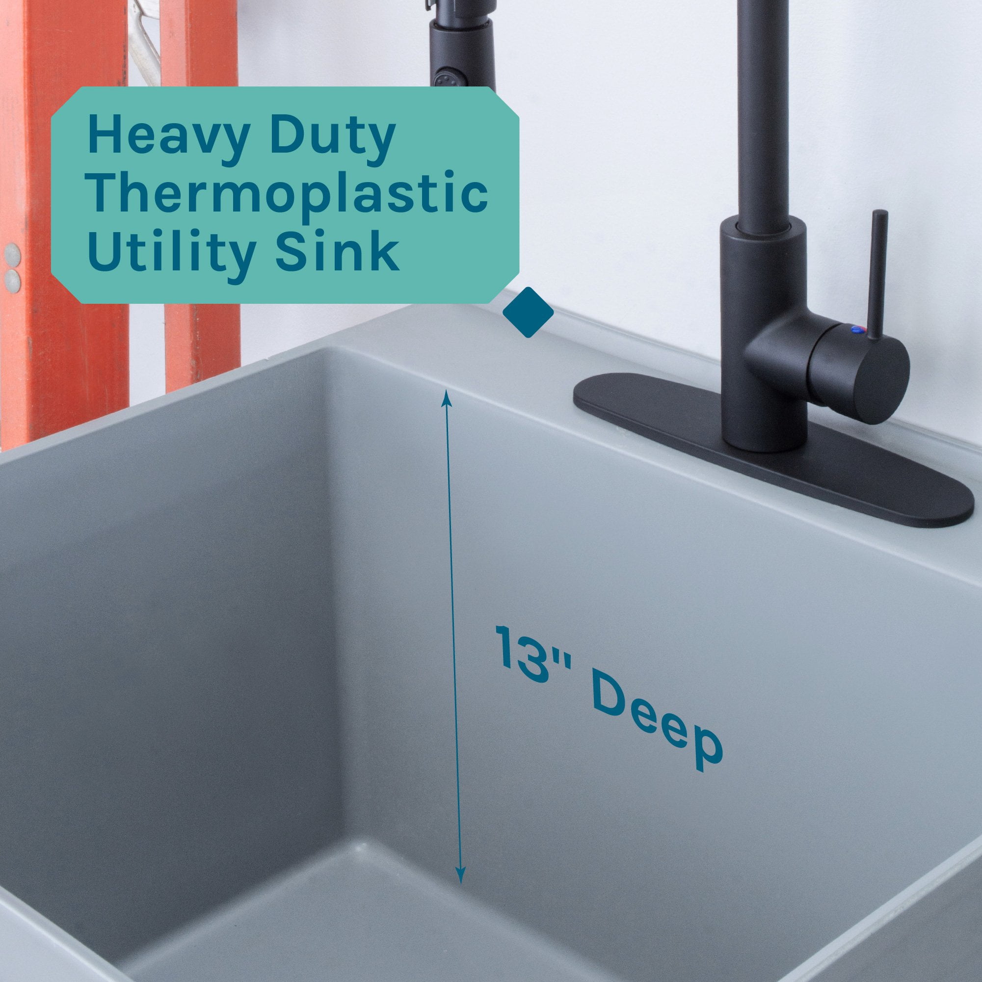 Tehila Grey 19 Gallon Utility Sink with High-Arc Black Coil Pull-Down Faucet