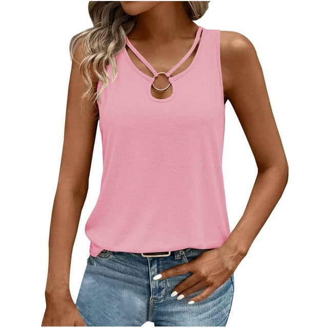 Liquidation d'Économies! Hauts pour Femmes Grande Taille, Blouse d'Été à Manches Courtes pour Femmes, Haut Blouse Décontracté Sans Manches Uni pour Femme