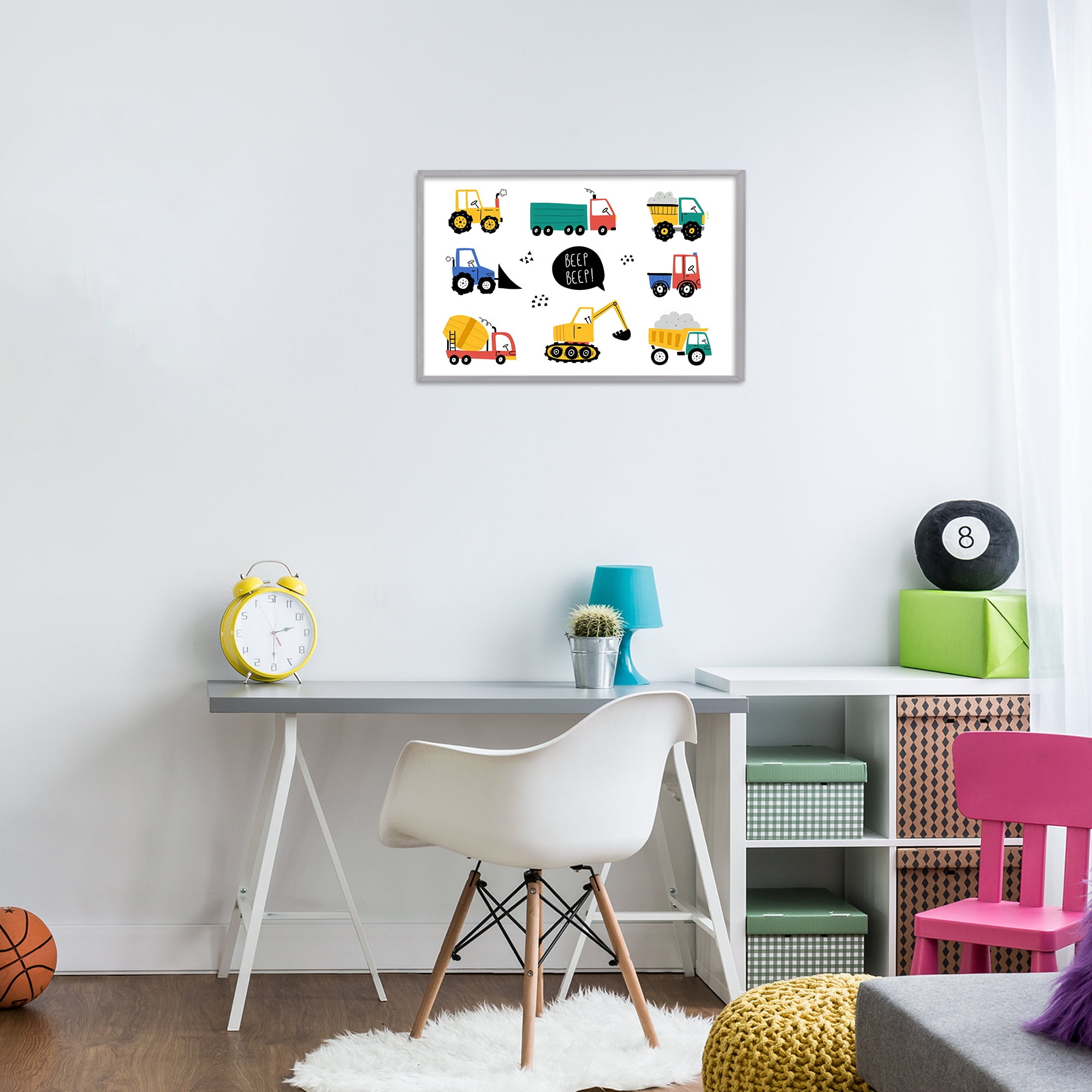Stupell Industries Beep Construction Vehicles Gray Framed Giclee Art, design by Creative Studio