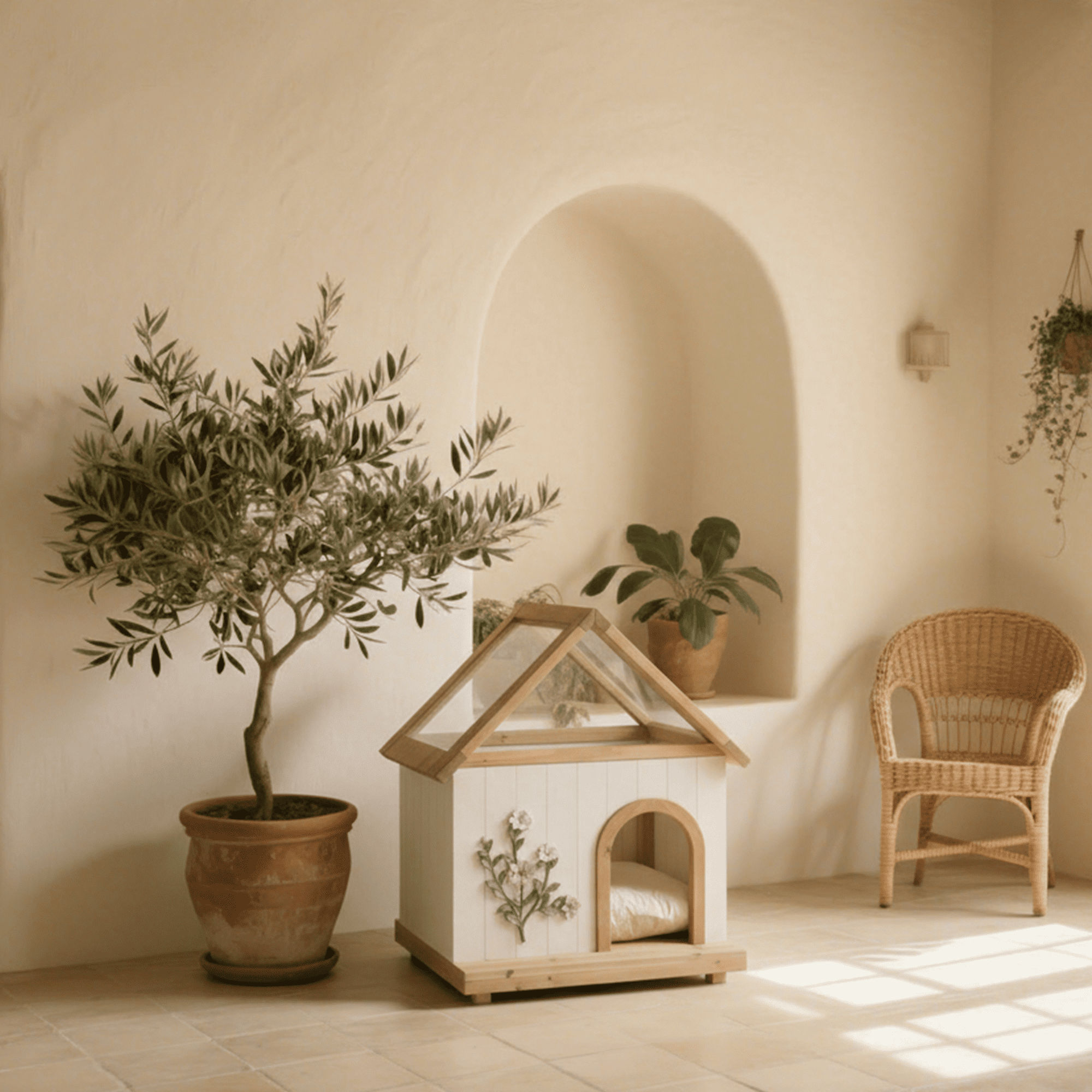 Transparent Roof Pet House with Floral Carving FSC-Certified Cedar Indoor Shelter for Cats & Small Dogs 24*22*32