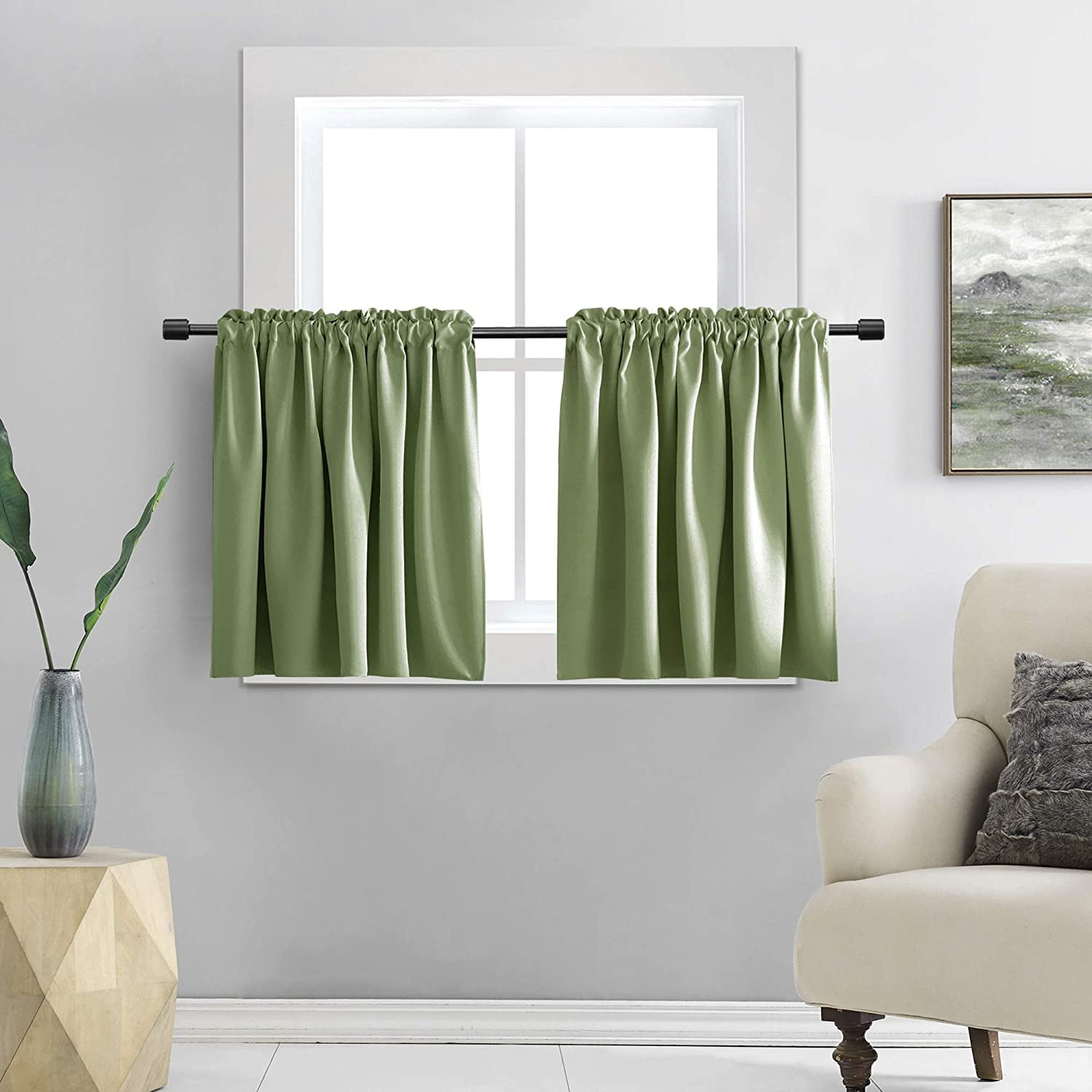 30 Inch Length Curtains 2 Panels Blackout Thermal Insulating Small Curtain Tiers for Bathroom
