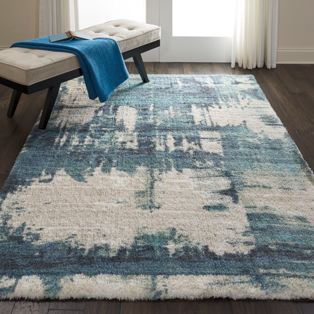 Nourison Abstract Shag Plush Abstract Blue Area Rug