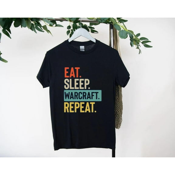Eat Sleep Warcraft Repeat T-Shirt for Game Addicts, for men & women, up to size 5XL