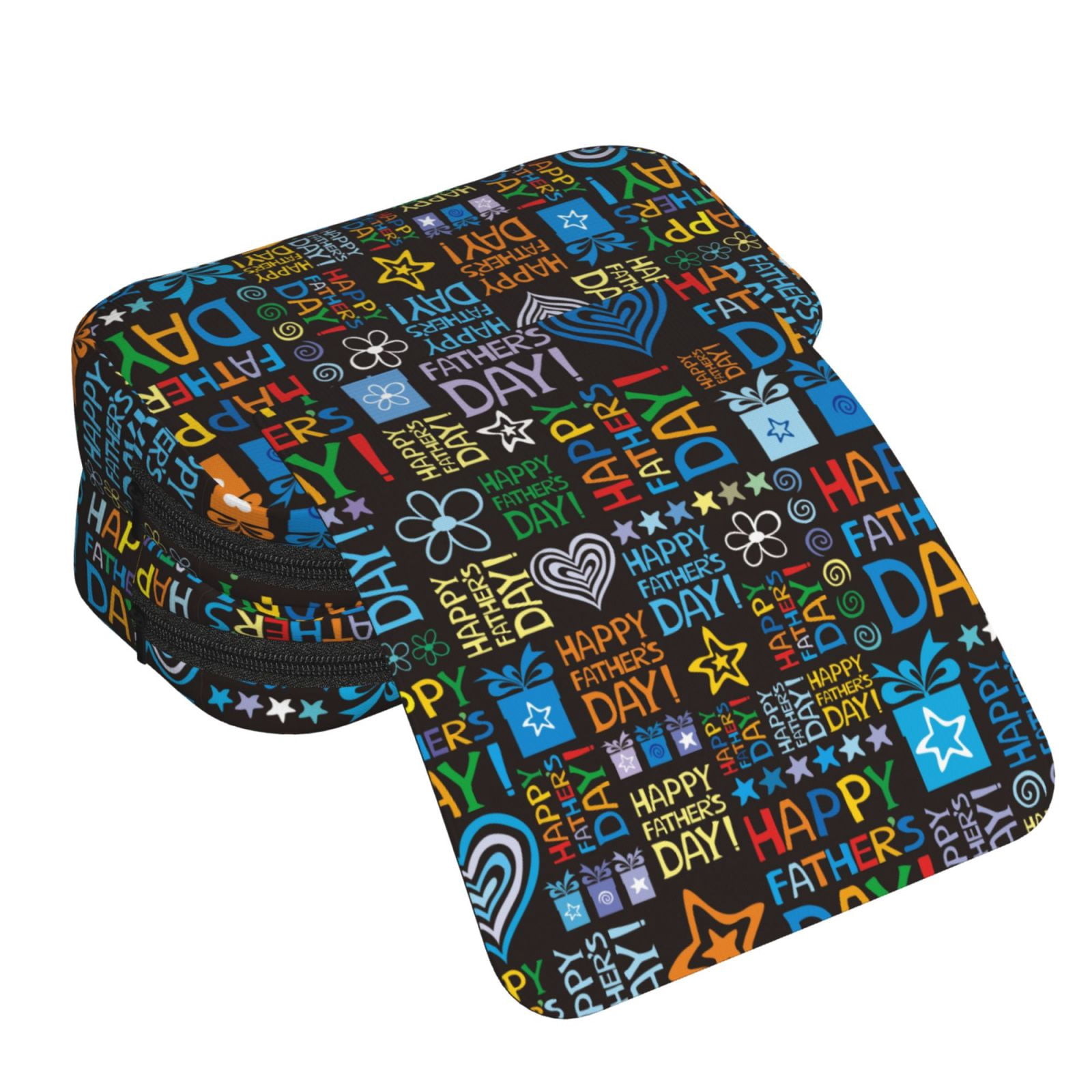 Rateoe Happy Father Day Pattern Double Clamshell Pen Case, Storage Organizer with Two Zipper Compartments– Holds Up to 50 Pencils & Pens