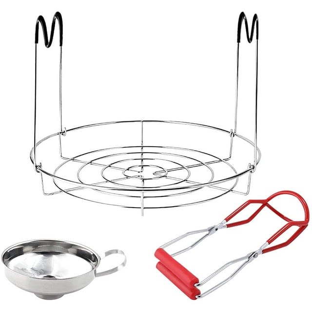 Kalolary Canning Rack, 3PCS Canning Kit Jar Tongs Stainless Steel Canning Funnel Jar Lifter Canning Rack with Silicone Handle Heat-Resistant Kitchen Canning Supplies(Jars Not Included)
