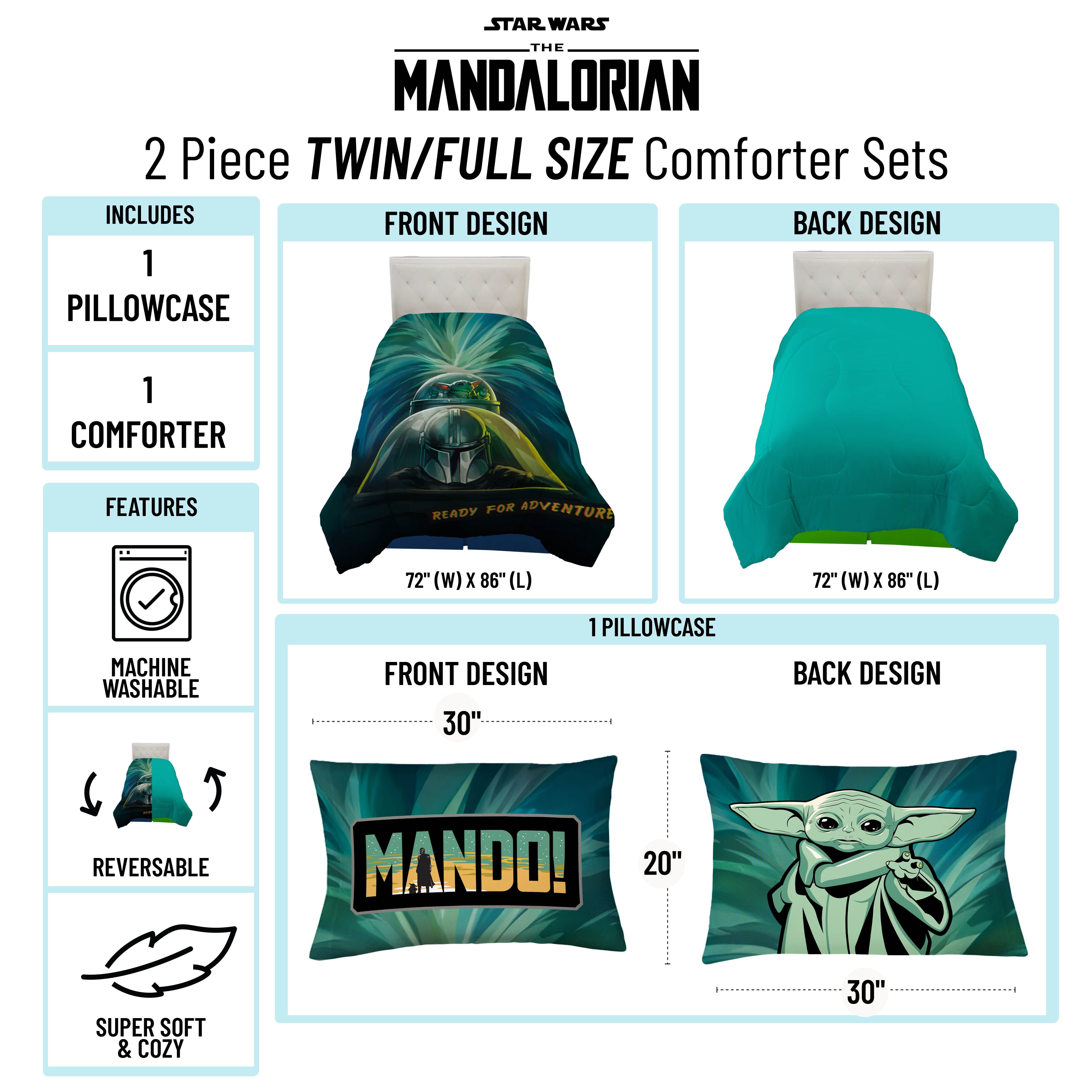 Star Wars Mandalorian Starfighter Kids 2Piece TwinFull Rev