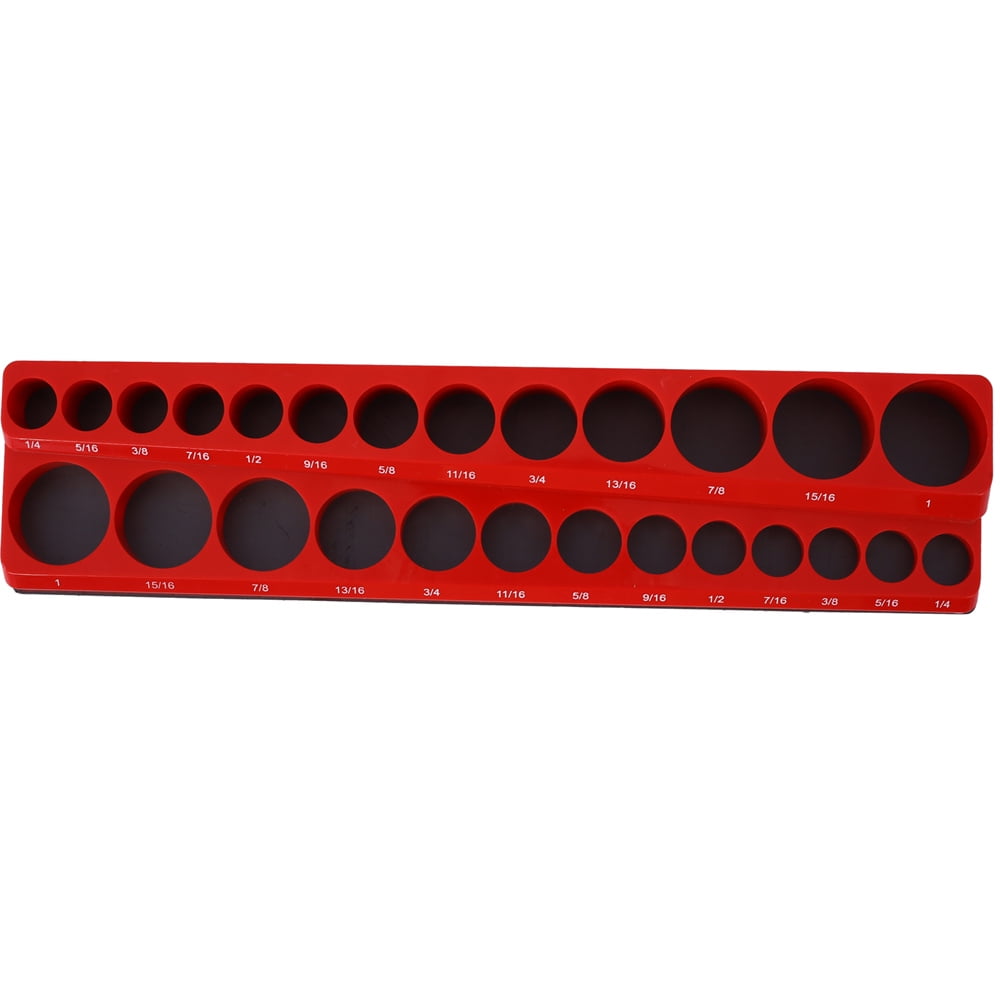 3 Piece Magnetic Socket Organizer Set, 1/2", 1/4" and 3/8" Socket Holder Kit, Attaches to Steel Box / Tool